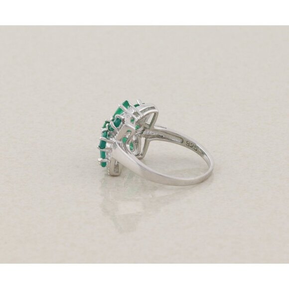 Sterling Silver Natural Green Onyx Flower Ring Size 7 3/4 - Picture 7 of 8